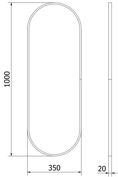 Mexen Loft ovális fürdőszobai tükör 100 x 35 cm, fekete keret - 9851-100-035-000-70