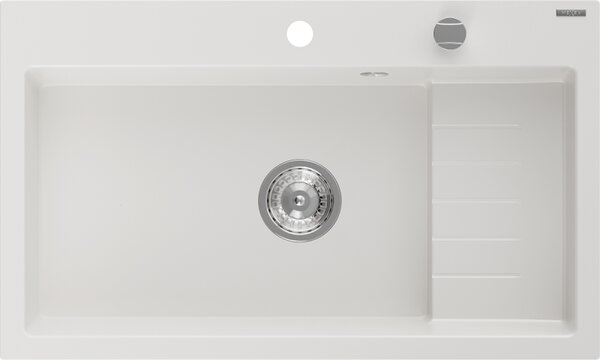 Mexen Omar gránit mosogató 1-medencés 800 x 480 mm, fehér, króm szifon - 6520801005-20