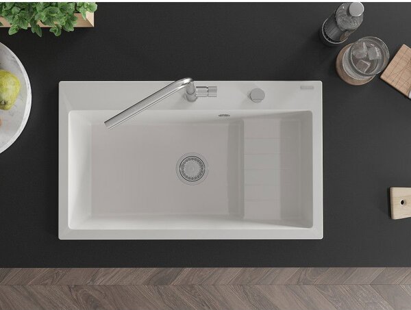 Mexen Omar gránit mosogató 1-medencés 800 x 480 mm, fehér, króm szifon - 6520801005-20