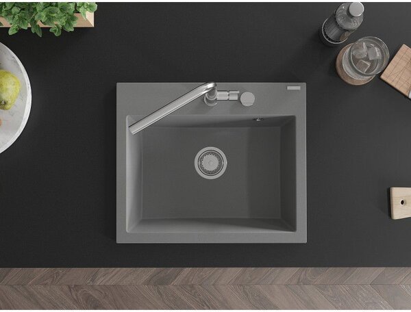 Mexen Oscar 1-medencés gránit mosogató 580 x 490 mm, szürke, krómozott szifonnal - 6519581000-71