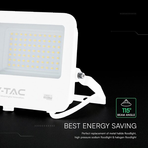 V-TAC CREE SMD D-széria LED reflektor 50W természetes fehér 115 Lm/W, fehér ház - SKU 242086