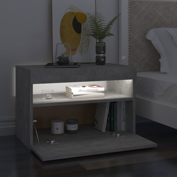2 db betonszürke éjjeliszekrény LED-lámpákkal 60 x 35 x 40 cm