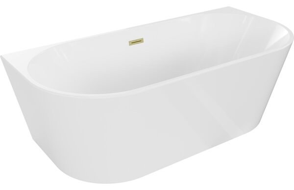 Mexen Oval, szabadon álló fali kád 180 x 80 cm, fehér, arany matt túlfolyó, 52671808000-55