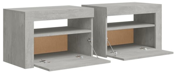 2 db betonszürke éjjeliszekrény LED-del 60 x 35 x 40 cm