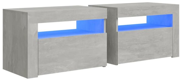 2 db betonszürke éjjeliszekrény LED-del 60 x 35 x 40 cm