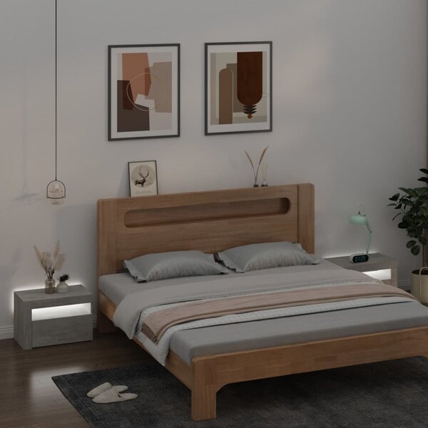 2 db betonszürke éjjeliszekrény LED-del 60 x 35 x 40 cm