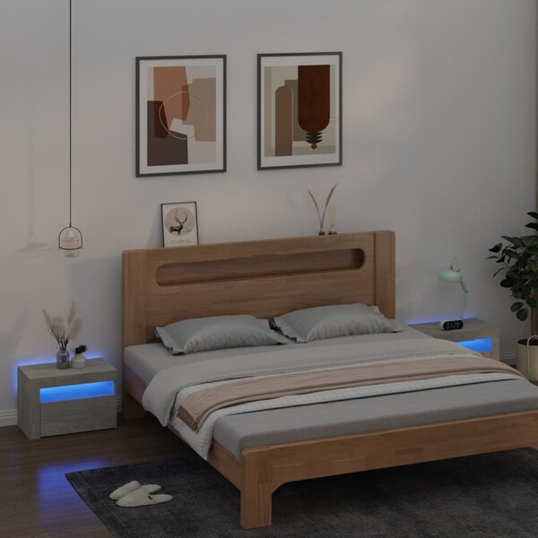 2 db betonszürke éjjeliszekrény LED-del 60 x 35 x 40 cm