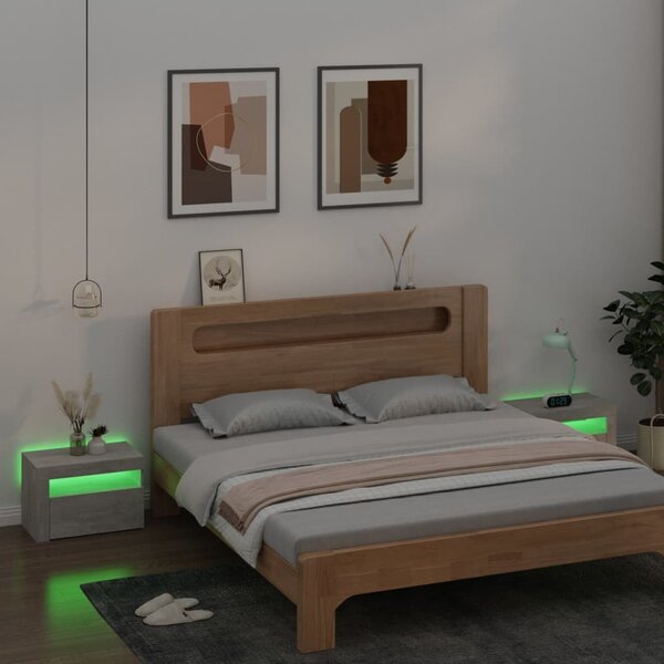2 db betonszürke éjjeliszekrény LED-del 60 x 35 x 40 cm