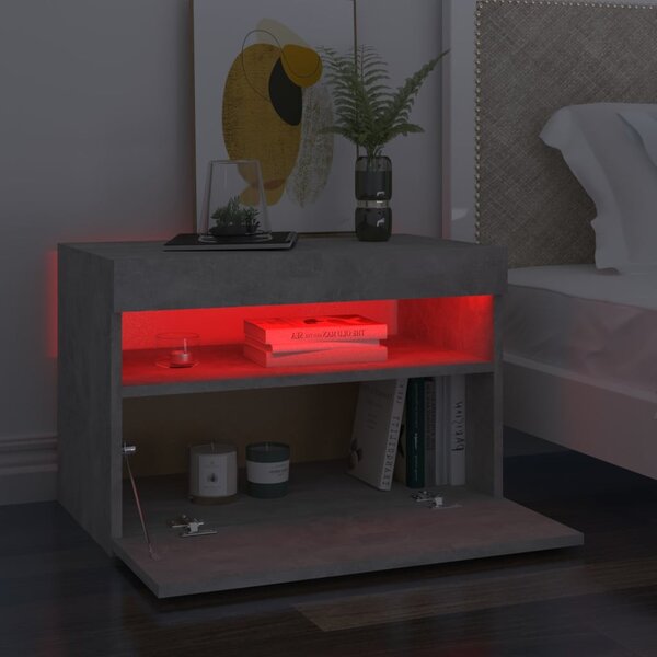 Betonszürke éjjeliszekrény LED-lámpákkal 60 x 35 x 40 cm