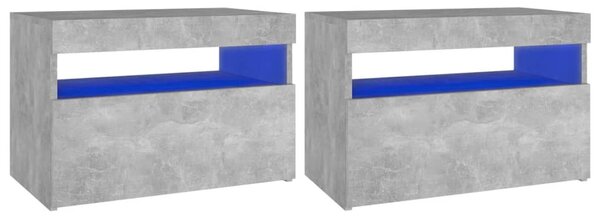 2 db betonszürke éjjeliszekrény LED-lámpákkal 60 x 35 x 40 cm