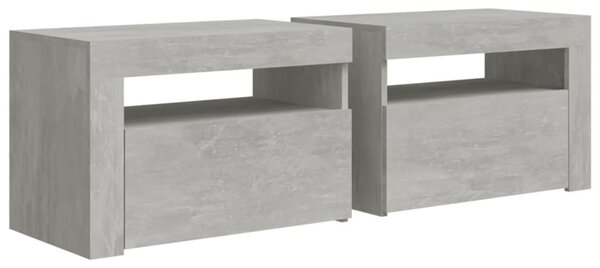 2 db betonszürke éjjeliszekrény LED-del 60 x 35 x 40 cm