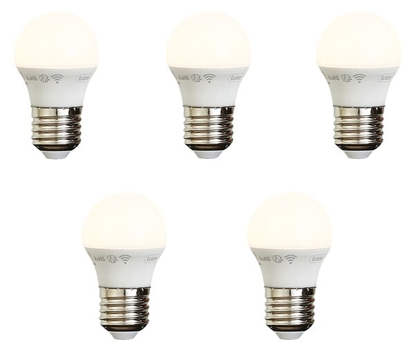 5 darabos intelligens E27 dimmelhető LED izzókészlet P45 Opál 4,9W 470 lm 2200-4000K