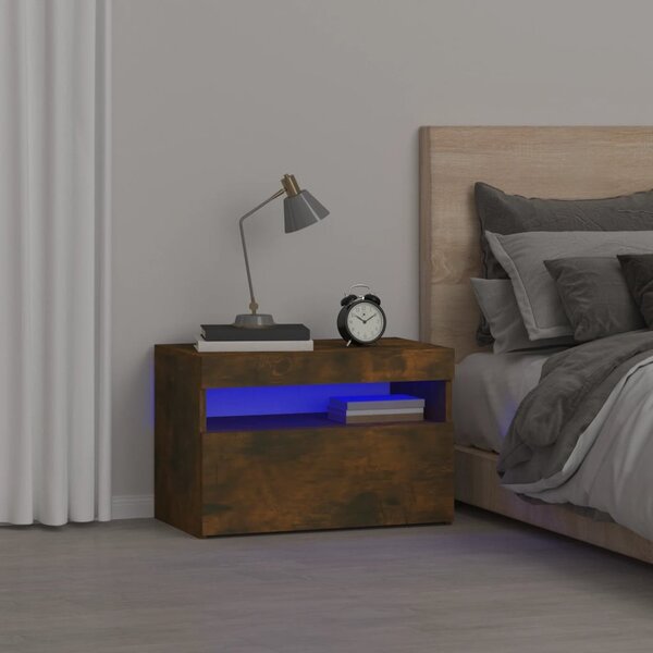 Füstös tölgy színű éjjeliszekrény LED világítással 60x35x40 cm