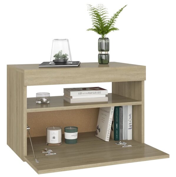 2 db sonoma tölgyszínű éjjeliszekrény LED-lámpákkal 60x35x40 cm