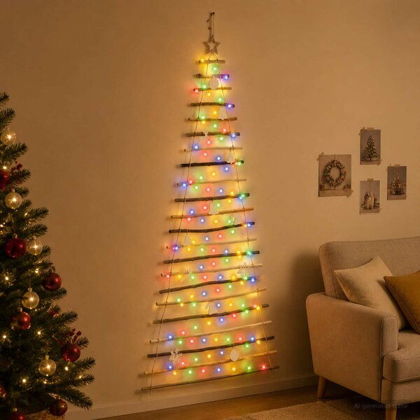 Akasztható karácsonyfa 210 cm 130 LED Többszínű Tömör Kőrisfa