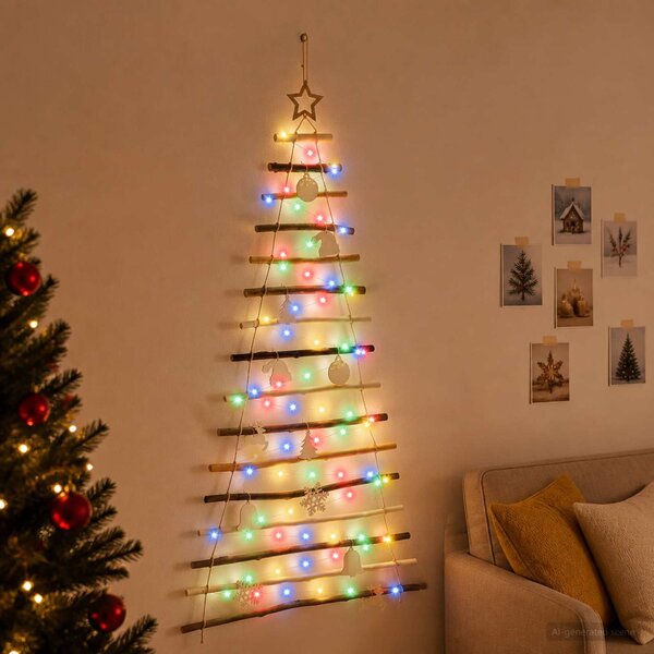 Akasztható karácsonyfa 150 cm 80 LED Többszínű Tömör Kőrisfa