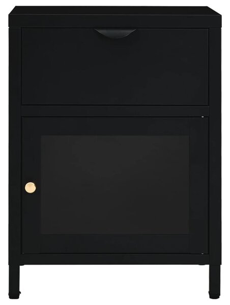 2 db fekete acél és üveg éjjeliszekrény 40 x 30 x 54,5 cm