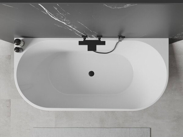Mexen Oval szabadon álló fal melletti kád 180 x 80 cm, fehér, fekete túlfolyó - 52671808000-70