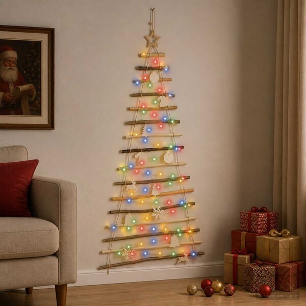 Akasztható karácsonyfa 150 cm 80 LED Többszínű Tömör Kőrisfa