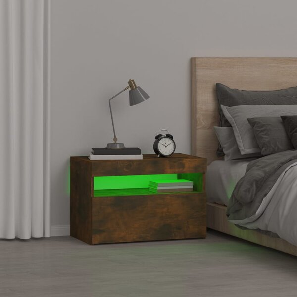 Füstös tölgy színű éjjeliszekrény LED világítással 60x35x40 cm