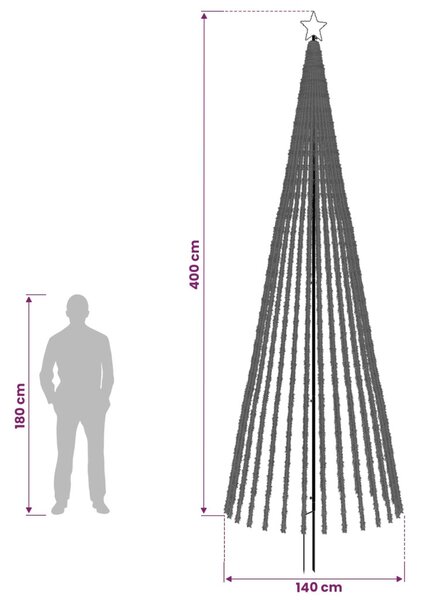 LED Karácsonyi Fenyő 400 cm 1028 LED Többszínű Acél Fekete