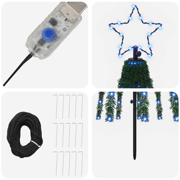 LED Karácsonyi Fenyő 180 cm 255 LED Kék Acél Fekete