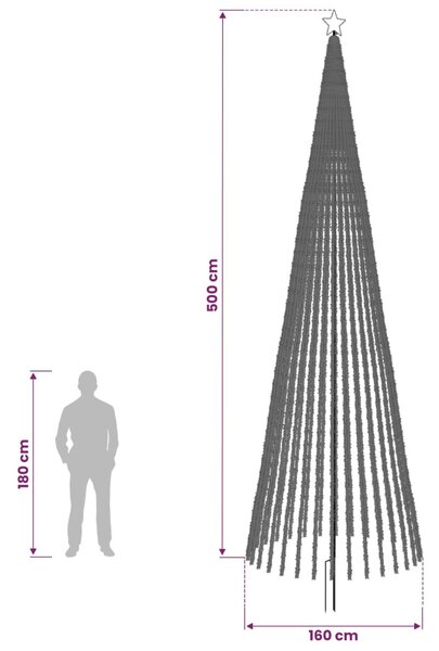 LED Karácsonyi Fenyő 500 cm 1524 LED Meleg fehér Acél Fekete