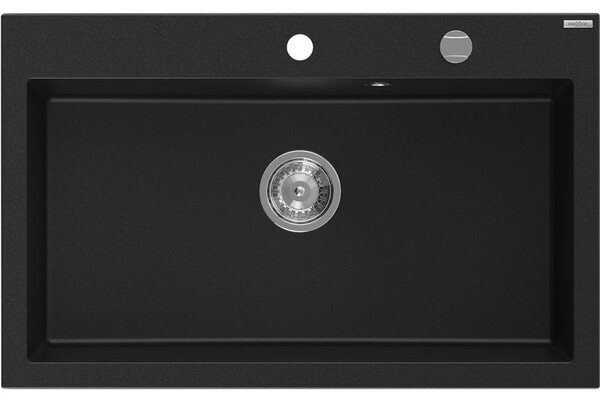 Mexen Elix gránit mosogató 1-medencés 800 x 500 mm, fekete, króm szifon - 6527801005-77