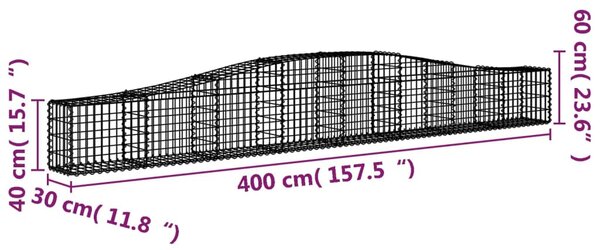 2 db íves horganyzott vas gabion kosár 400x30x40/60 cm