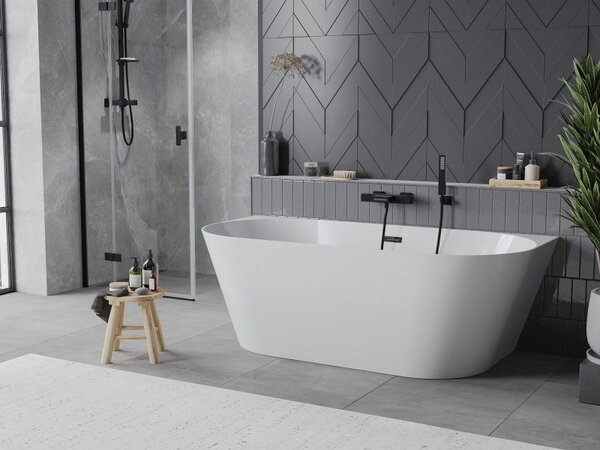 Mexen Oval Slim szabadon álló falhoz állítható kád 170 x 80 cm, fehér, fekete túlfolyó - 52661708000-70