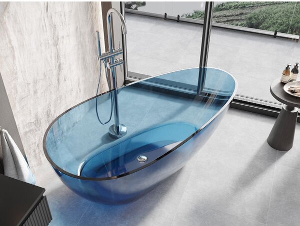 Mexen Glass denim szabadon álló átlátszó fürdőkád 170 x 85 cm, krómozott lefolyó - 58061708507