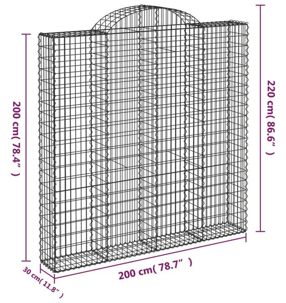 Íves horganyzott vas gabion kosár 200x30x200/220 cm