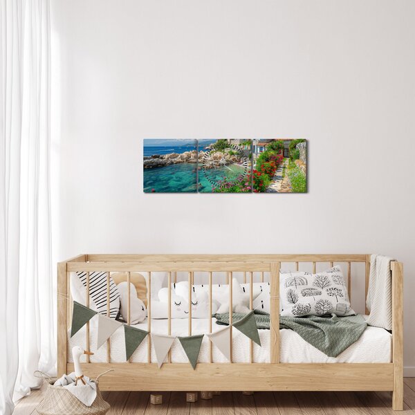 Kép - Festői tengerparti falu (órával) (90x30 cm)