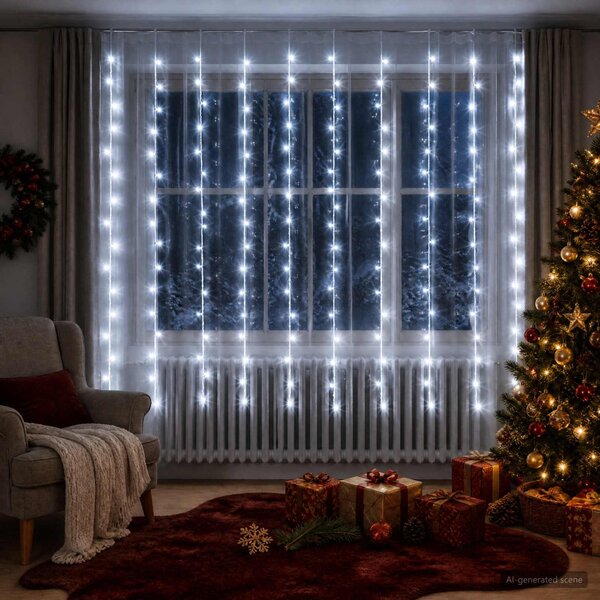 Fényfüggöny 200 LED Hideg fehér 300 x 200 cm
