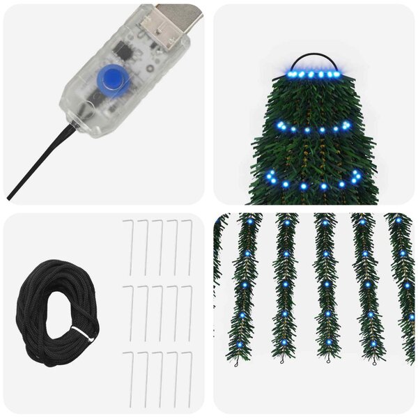LED Karácsonyi Fenyő 150 cm 240 LED Kék Acél Zöld