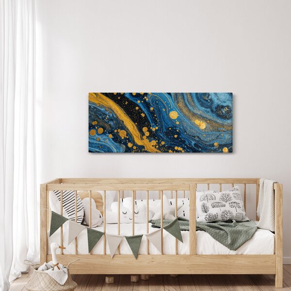 Kép - Kék absztrakció arannyal (120x50 cm)