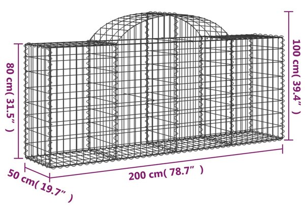 7 db íves horganyzott vas gabion kosár 200x50x80/100 cm