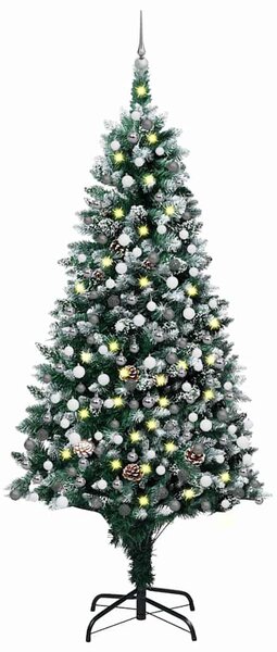 LED-es műkarácsonyfa gömbkészlettel és tobozokkal 240 cm
