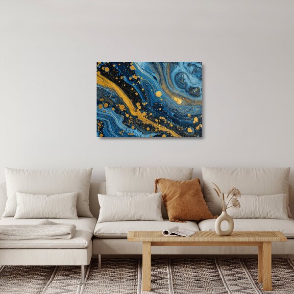 Üveg kép - Kék absztrakció arannyal (70x50 cm)