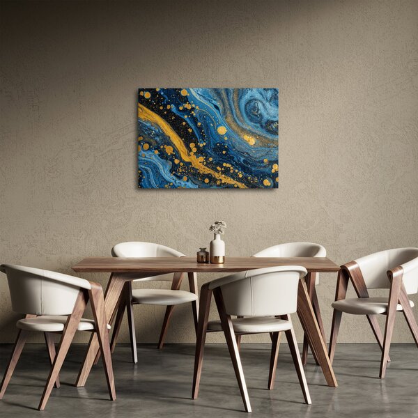 Kép - Kék absztrakció arannyal (70x50 cm)
