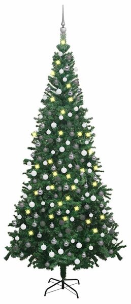 Zöld megvilágított műkarácsonyfa gömb szettel 240 cm L