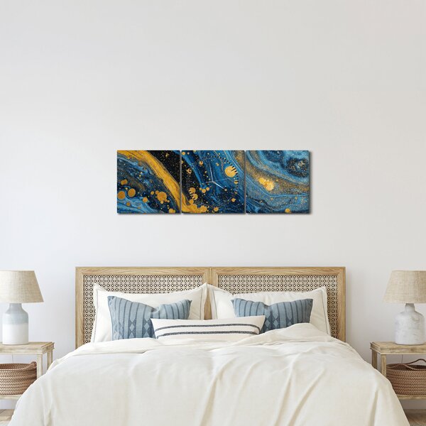 Kép - Kék absztrakció arannyal (órával) (90x30 cm)