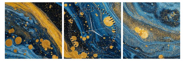 Kép - Kék absztrakció arannyal (órával) (90x30 cm)