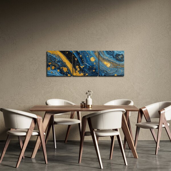 Kép - Kék absztrakció arannyal (órával) (90x30 cm)