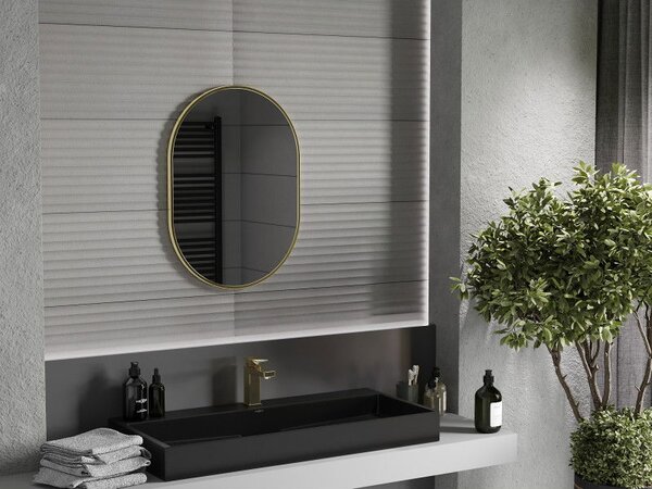 Mexen Loft ovális fürdőszobai tükör 70 x 50 cm, arany keret - 9851-070-050-000-50