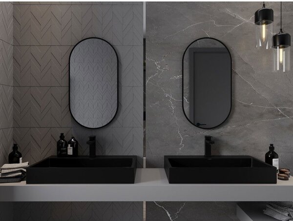 Mexen Loft ovális fürdőszobai tükör 75 x 40 cm, fekete keret - 9851-075-040-000-70