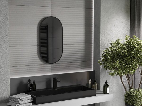 Mexen Loft ovális fürdőszobai tükör 75 x 40 cm, fekete keret - 9851-075-040-000-70