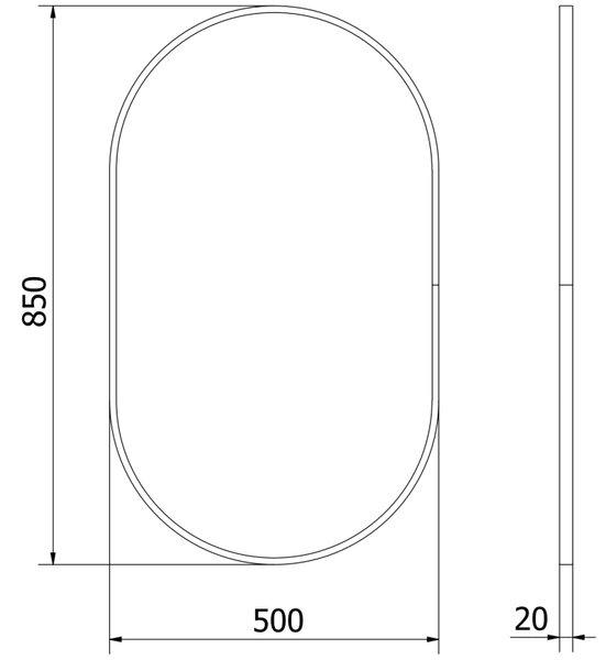 Mexen Loft ovális fürdőszobai tükör 85 x 50 cm, fekete keret - 9851-085-050-000-70