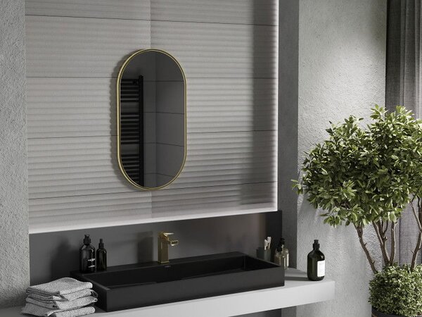 Mexen Loft ovális fürdőszobai tükör 75 x 40 cm, arany keret - 9851-075-040-000-50