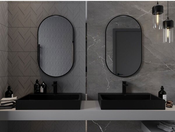 Mexen Loft ovális fürdőszobai tükör 85 x 50 cm, fekete keret - 9851-085-050-000-70